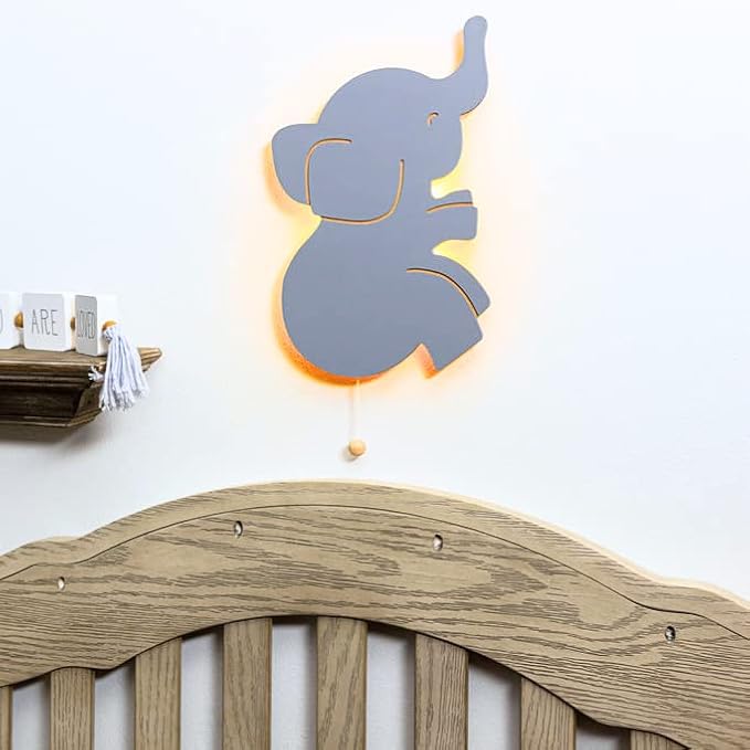 Lumipets Lighted Elephant, Nursery Night Light, Wall Mounted Lighted, Battery Operated Cloud Light Sign–Lightweight Crescent Cloud Night Light for Babies, Toddlers, Kids