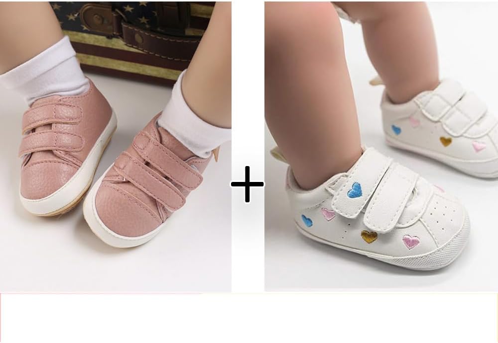 2Pairs Baby Shoes,Boys Girls Non-Slip Rubber Sole Sneakers,Unisex Infant Soft Lightweight First Walking Crib Shoes