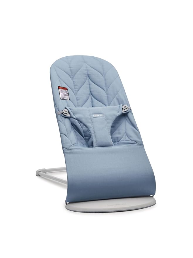 BabyBjörn Bouncer Bliss, Blue, Woven, Petal Quilt | 2-in-1 Adjustable Baby Bouncer Seat and Toddler Chair, Newborn to Toddler (8-29 lbs), 4 Positions, Lightweight & Portable