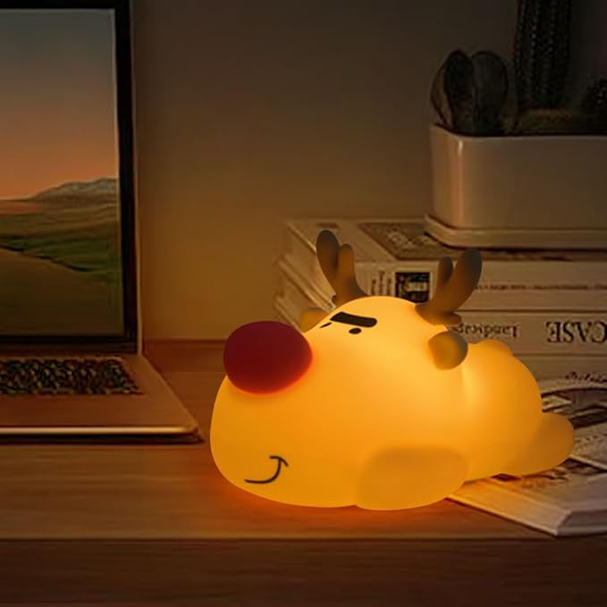 Reindeer Night Light, Timer Night Light, Soft Silicone Light, Christmas Birthday Gift Night Lamp, Gift Nightlight for Girls & Kids, Room Decor