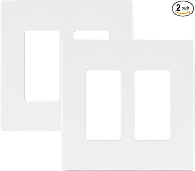 LIDER Matte Finish Double Decorator Switch Cover, Screwless Wall Plate, Mid-Size 2-Gang 4.88" x 4.92", Unbreakable Polycarbonate Thermoplastic, UL Listed, LSWP-32M-W2P, White, 2 Pack