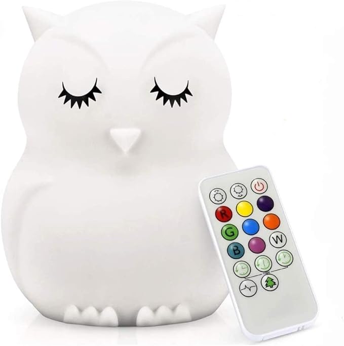 Big Size Night Light for Kids, Children Night Light, Bedside Lamp Multicolor Light with Remote Control, Break Resistant, Eye Caring, Adjustable Brightness & Color, Timing Function - Large Owl