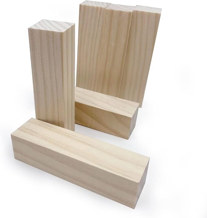 12 PCS Unfinished Wood Craft Cubes,4×1×1inchRectangular Wooden Blocks for DIY Carving,Large Unfinished Whittling Wood Blank Blocks for Kids or Adults