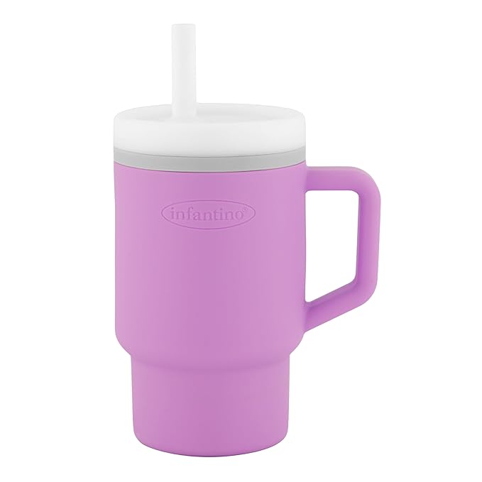Infantino My 1st Tumbler, Silicone Sippy Cup with Straw & Handle, Spill-Resistant Baby Cup for On-the-Go, BPA-Free Transition Bottle, Lilac