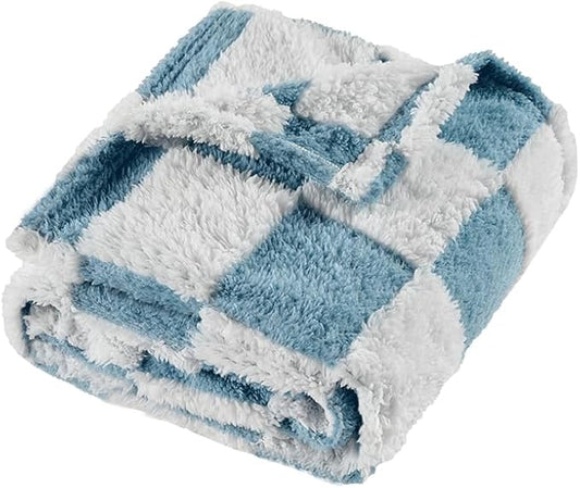 Fleece Baby Blanket for Boys 3D Checkerboard Design, Warm Cozy and Fluffy Infant Newborn Toddler Small Receiving Blankets for Crib Stroller, 30x40 Inches, Blue