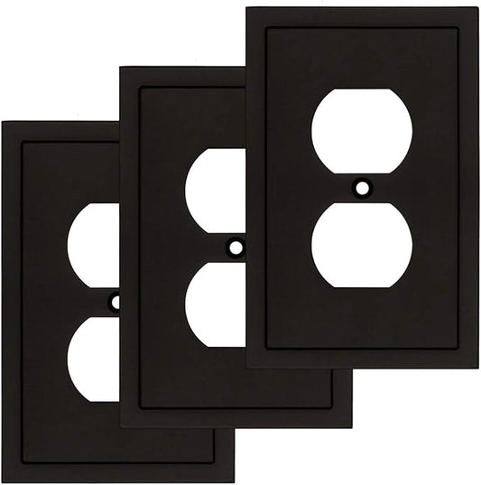 Modern Edge Decorative Wall Plate Switch Plate Outlet Cover, Durable Solid Zinc Alloy (Single Duplex 3PK, Matte Black)