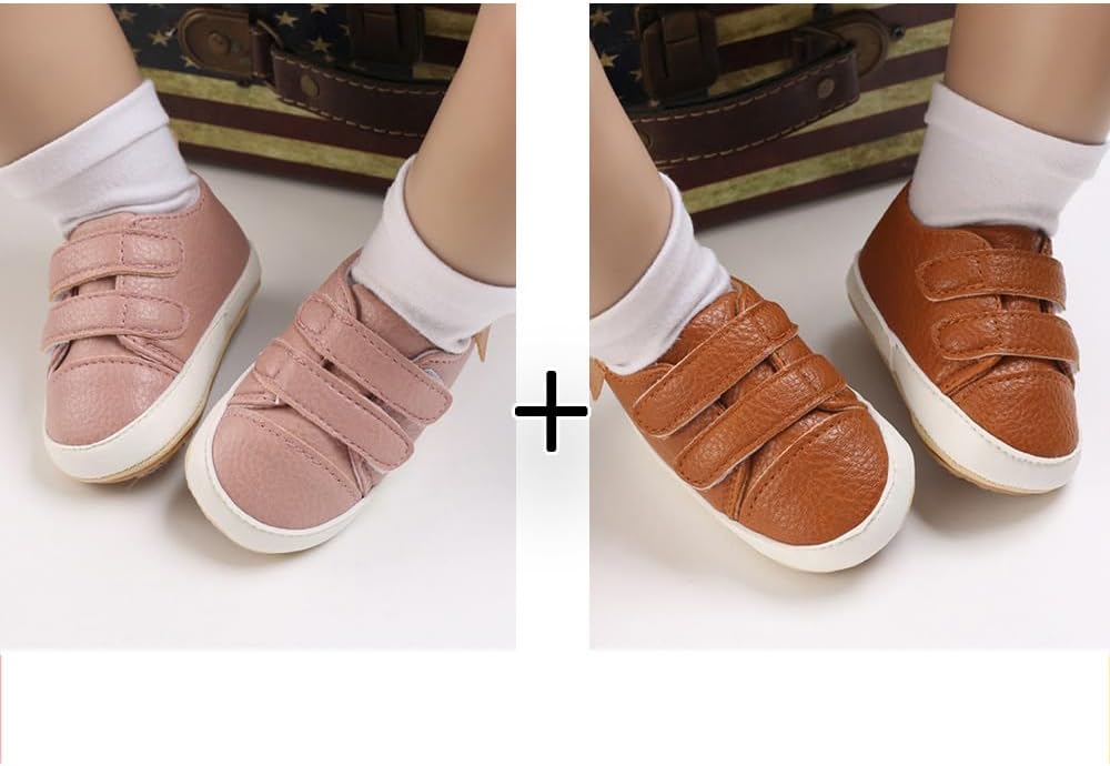 2Pairs Baby Shoes,Boys Girls Non-Slip Rubber Sole Sneakers,Unisex Infant Soft Lightweight First Walking Crib Shoes