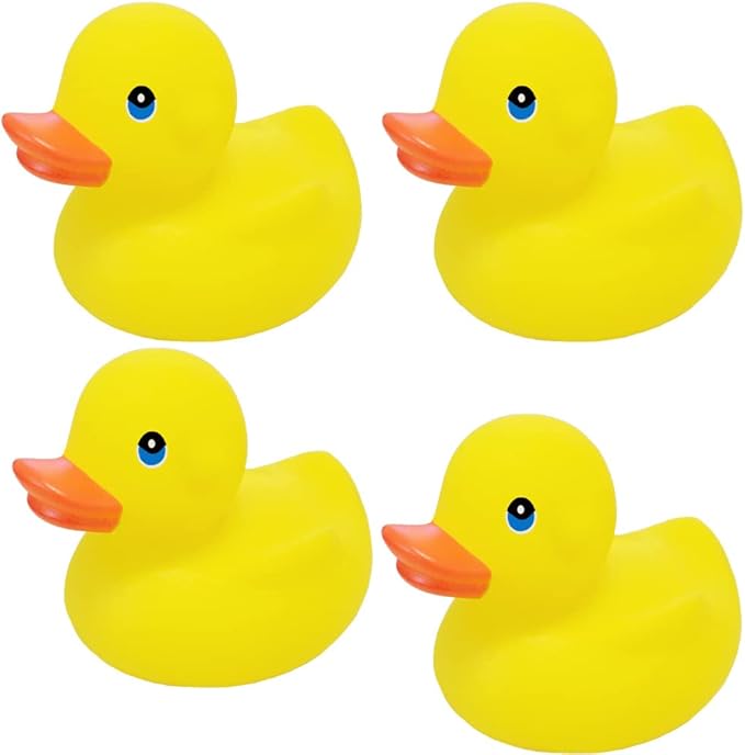 Yellow Rubber Duck Toy Duckies for Kids, Bath Birthday Gifts Baby Showers Classroom Incentives, Summer Beach and Pool Activity, 3.5" Inch (4-Pack)