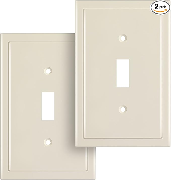 Henne Bery Modern Edge Decorative Wall Plate Switch Plate Outlet Cover, Durable Solid Zinc Alloy (Single Toggle 2PK, Light Almond)