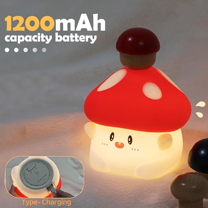LED Mushroom Silicone Night Light Soft Sleeping Nursery Night Light Dimmable Timer Rechargeable Lamp Room Decor Baby Bedside Lamp