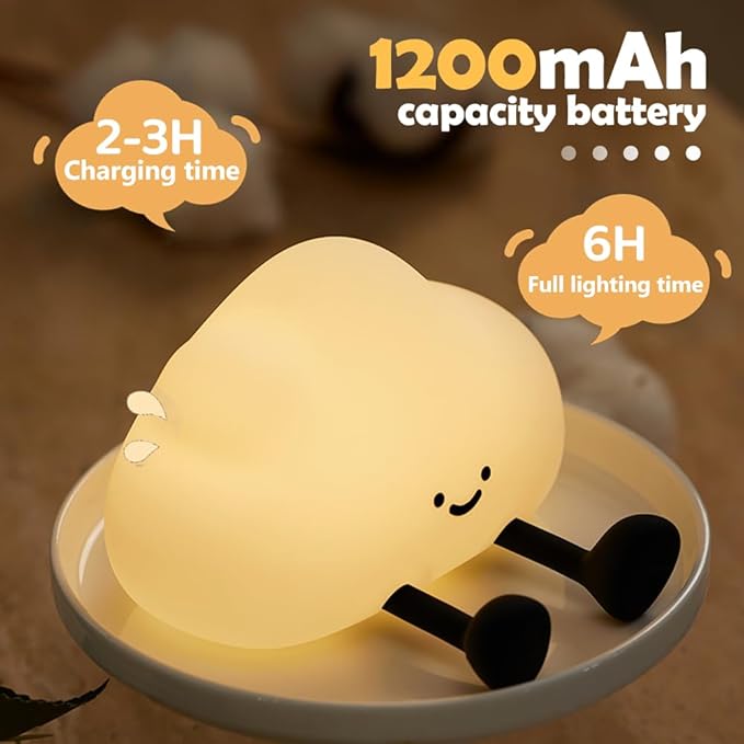 Cute Cloud Night Light Silicone Nursery USB Rechargeable Christmas Sleeping Bedside Lamp Touch Sensor Nightlights for Bedroom