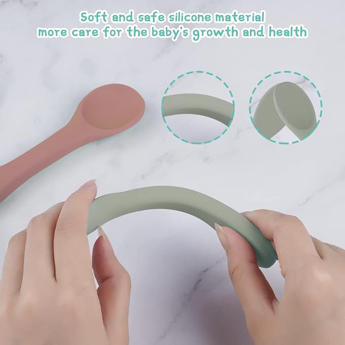 Vicloon Silicone Baby Feeding Spoons, 4 PCS First Stage Feeding Spoons for Infants, Baby Led Weaning Feeding Supplies Training Spoon, Toddler Utensils, Ultra-Durable & Chewproof, Dishwasher Safe