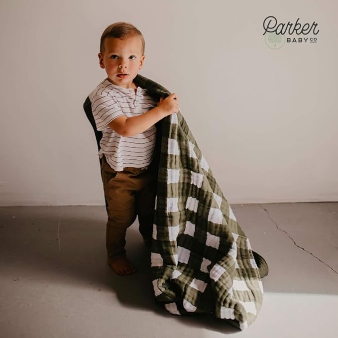Parker Baby Muslin Blanket | 100% Soft Cotton Toddler Quilt & Baby Muslin Swaddle | Gender Neutral Design 47" x 47" Blanket