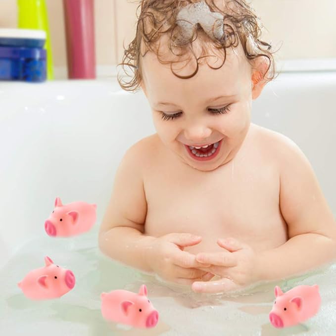 HAKACC 20 PCS Mini Squishies Pig Bath Toys, Pink Rubber Squeaky Baby Bathtub Toys for Baby Shower Party Favors
