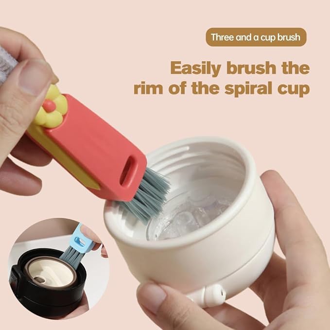 3 in 1 Cup Lid Cleaning Brush, 2025 New Cup Lid Cleaner with Brush, Multifunctional Portable Crevice Cleaning Brush Set for Baby Bottle Gap Tight Spaces, Home Kitchen Cleaning Tools (A-Green)