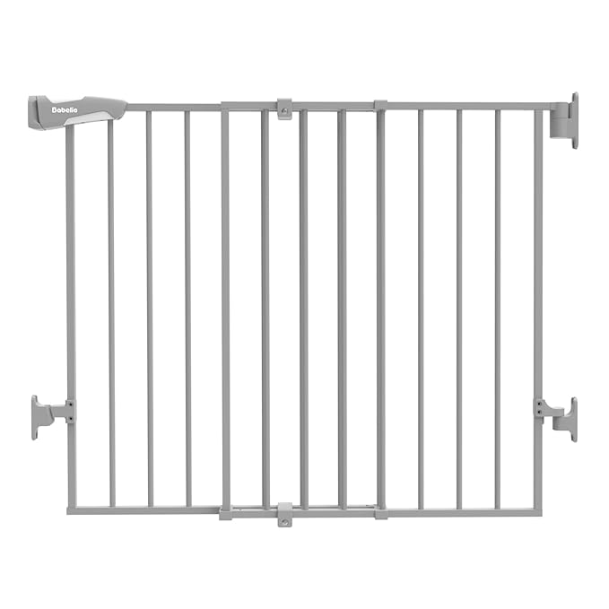 Babelio Baby Gate for Stairs & Doorways, 26-43" W 34" H Extra Tall| No Bottom Bar| Easy Installation| One-Handed Operation| Auto-Close| Hardware Mount (Drill Needed) Safety Dog/Pet Gate Indoor (Grey)