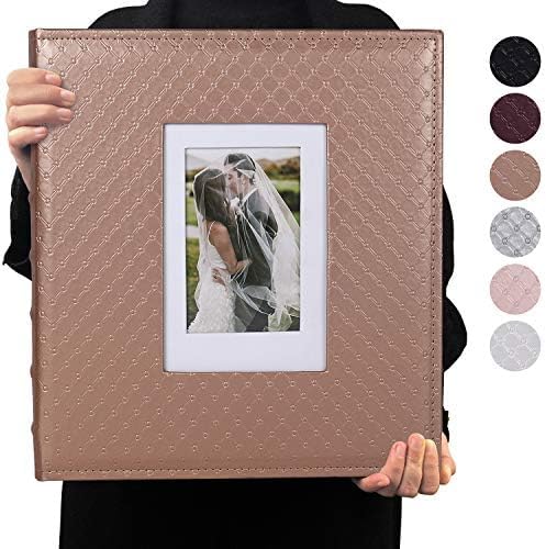 RECUTMS 4x6 Photo Album 600 Photos Large Capacity Black Inner Page Button Grain Leather Pockets Family Album Book Horizontal & Vertical Photos (Light Brown)13.6 x 13.2 x 2.2 inches