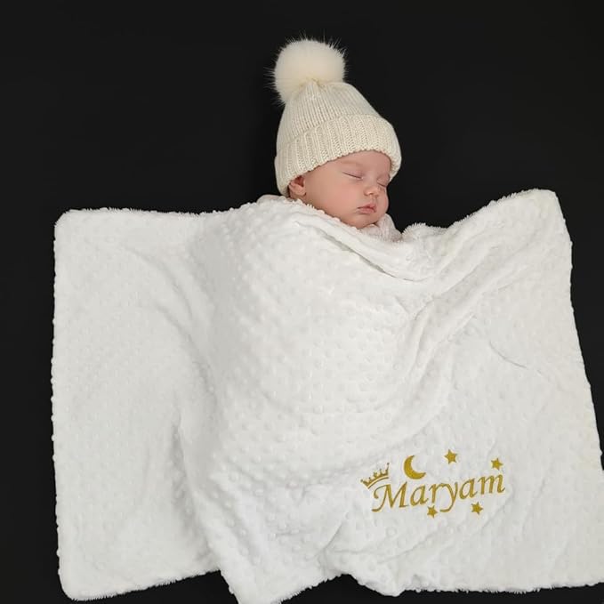 Personalized Baby Blanket Neutral, Custom Baby Blanket with Name, Unisex Baby Gifts for Newborn Boys and Girls, Soft Minky Nursery Bed Baby Toddlers' Bedding Crib Cot Stroller, 27 * 35 Inch