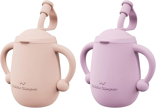 Cuddle Campus Pack of 2 Silicone Baby Training Cup, Shatterproof Toddler Sippy Cups with Straw, Open Cup for Baby, 6+ Months 5 Oz