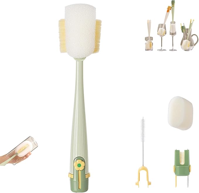 5 in 1 Bottle Cleaning Brush Set, 5‑in‑1 Multifunctional Bottle Cleaning Brush Set, Straw, Lid, Gap & Cup Brushes for Travel and Home Use (Green)