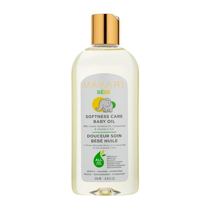 Makari Softness Care Baby Oil with Sweet Almond, Chamomile & Vitamins C & E, Hypoallergenic & Paraben-Free, Ideal for All Skin Types, Formulated for Sensitive and Delicate Newborn Skin