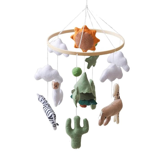 GOODMOM Forest Nursery Mobile – Handmade Crib Mobile with Zebra, Giraffe and Sheep Perfect for Boys & Girls Design Sturdy Structure Easy Assembly and a Delightful (Solar Animal Kingdom)