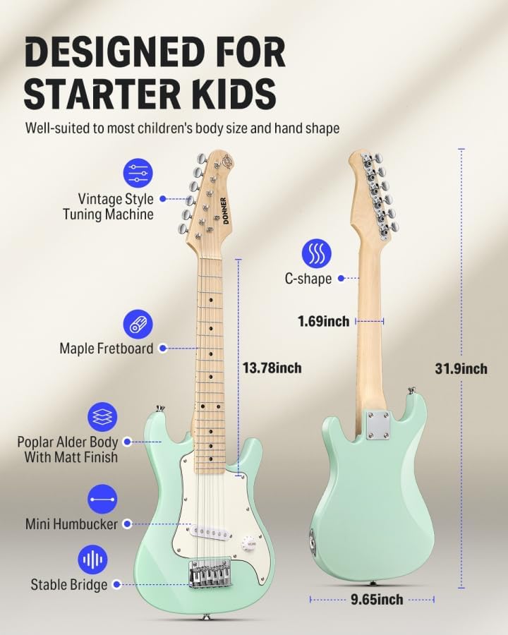 Donner 30 Inch Junior Electric Guitar Beginner Kit ST Style Mini Electric Guitar Starter Package for Teens with Amp, 600D Bag, Tuner, Picks, Cable, Strap, Extra Strings DSJ-100