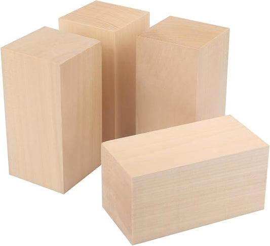 4 Pack Basswood Carving Blocks, 6x3x3 Inches Basswood Blocks for Beginner to Advanced Carvers, Ideal for DIY Projects and Gifts, Soft and Smooth, Easy Whittling and Carving,by GNIEMCKIN