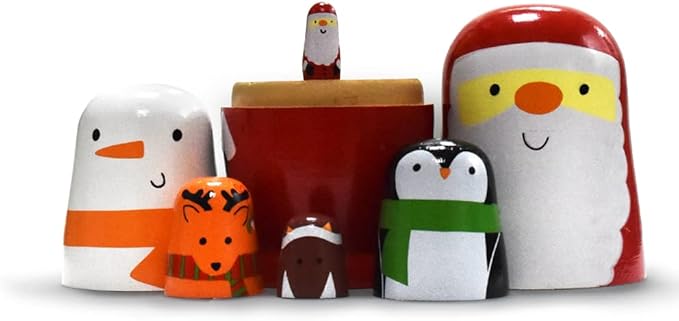 Tphon Cute Nesting Dolls Matryoshka Doll Russian Handmade Wooden Dolls Cartoon Pattern Nesting Doll Toy Stacking Doll Set for Kids Birthday