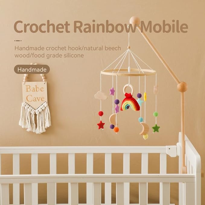 Baby Crib Mobile | Baby Nursery Mobile for Baby Girls and Boys | Boho Nursery Decor | Detachable Crochet Rainbow Design Baby Mobile for Crib | Infant Bed Decoration Toy Hanging(Crochet Rainbow)