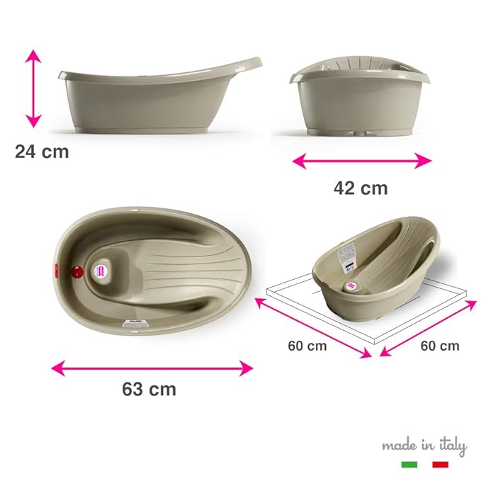 BEABA by OKBaby, Onda Baby Bath, Ergonomic Multi-Position tub for Infants and Babies up to 12 Months, Integrated Water Thermometer, Made in Italy, Grey