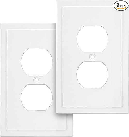 Henne Bery Modern Edge Decorative Wall Plate Switch Plate Outlet Cover, Durable Solid Zinc Alloy (Single Duplex 2PK, Pure White)