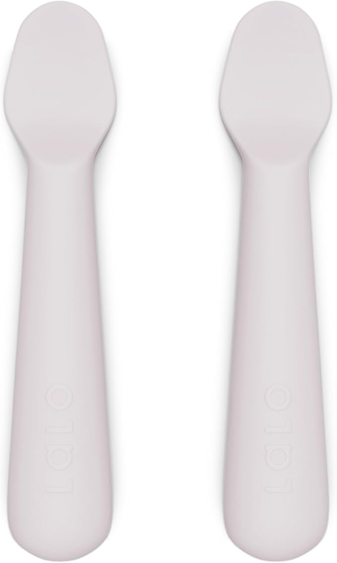 Lalo 2-Piece Baby Spoons Set - Lavender Silicone, Dishwasher Safe, Ages 4 Months+