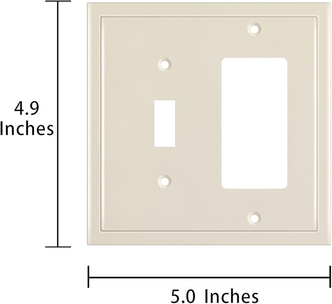 Henne Bery Modern Edge Decorative Wall Plate Switch Plate Outlet Cover, Durable Solid Zinc Alloy (Toggle/Decorator, Light Almond)