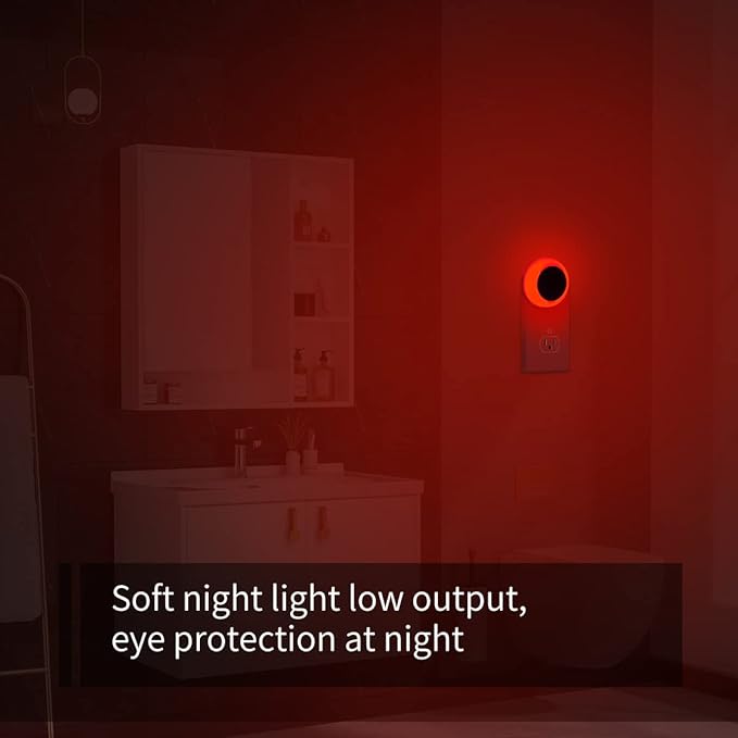 KINUR 6 Pack Red LED Plug into Wall with Dusk to Dawn sensors Plug in Night Lights for Kids Room, Bedroom, Bathroom, Baby Nursery,Stair Lights, Hallway Light