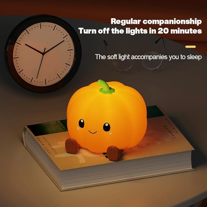 Pumpkin Night Light for Kids Adult, 3 Adjustable Brightness, USB-C Rechargeable, Baby-Safe Bedside Light, Toddler Sleep Training & Kids Room Decor