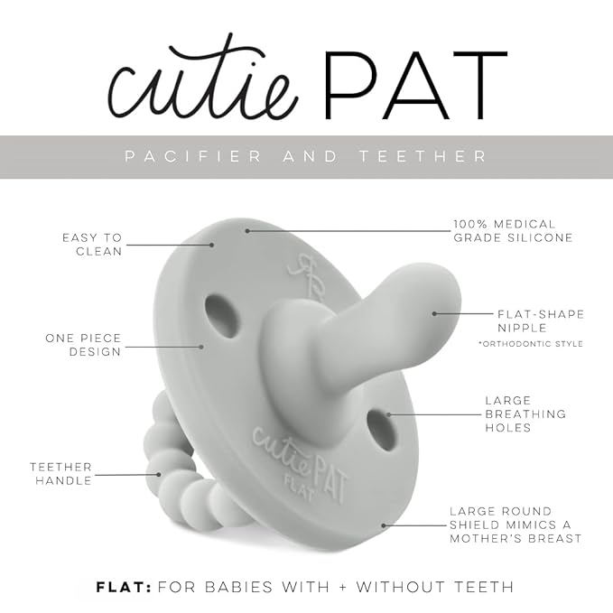 Ryan & Rose Cutie PAT Pacifier Teether (Flat, Grey)