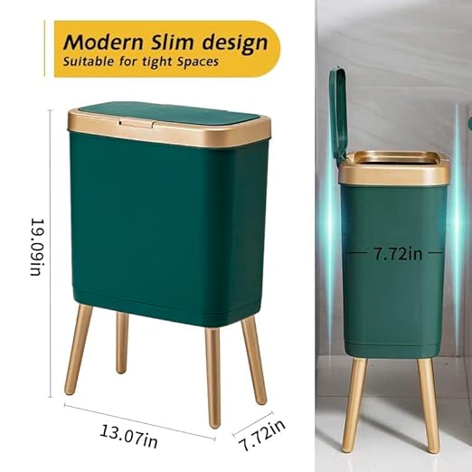 Procade Trash Can with Lid,Small Bathroom Garbage Can with Lid, Plastic Trash Can with Push Button,Narrow Waste Basket for Bedroom,Living Room, Toilet,Office,Kitchen,4 Gal-Gold Edge