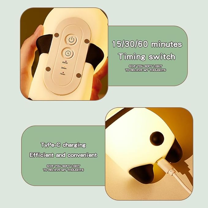 Cute Panda Night Light, with Two Actions: Sitting and Lying, Suitable for Desktop and Bedside Decoration, Rechargeable, dimmable, Touch Control, a Unique Gift for Family Members on Birthdays