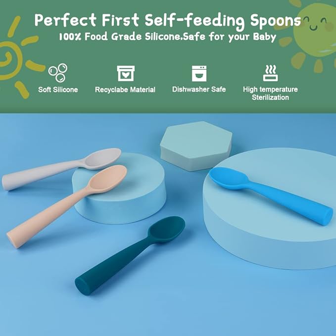 Vicloon Silicone Baby Feeding Spoons, 7PCS First Stage Feeding Spoons for Infants, Baby Led Weaning Feeding Supplies Training Spoon, Toddler Utensils, Ultra-Durable & Chewproof, Dishwasher Safe