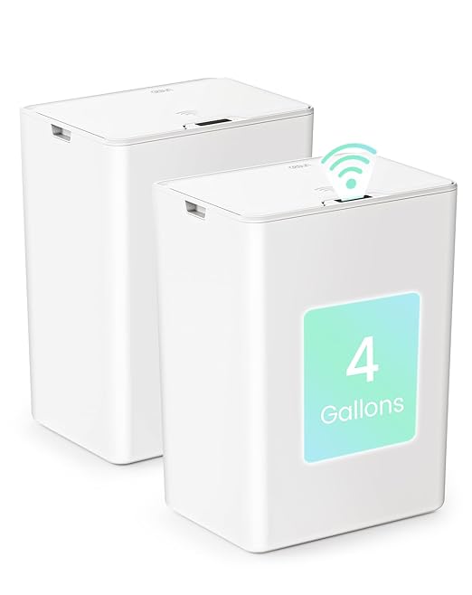 Cesun 2 Pack 4 Gallon Bathroom Trash Can with Lid, Small Automatic Trash Can, Touchless Motion Sensor Garbage Can, White Plastic Waste Basket for Bathroom, Bedroom, Toilet, Office, Rv
