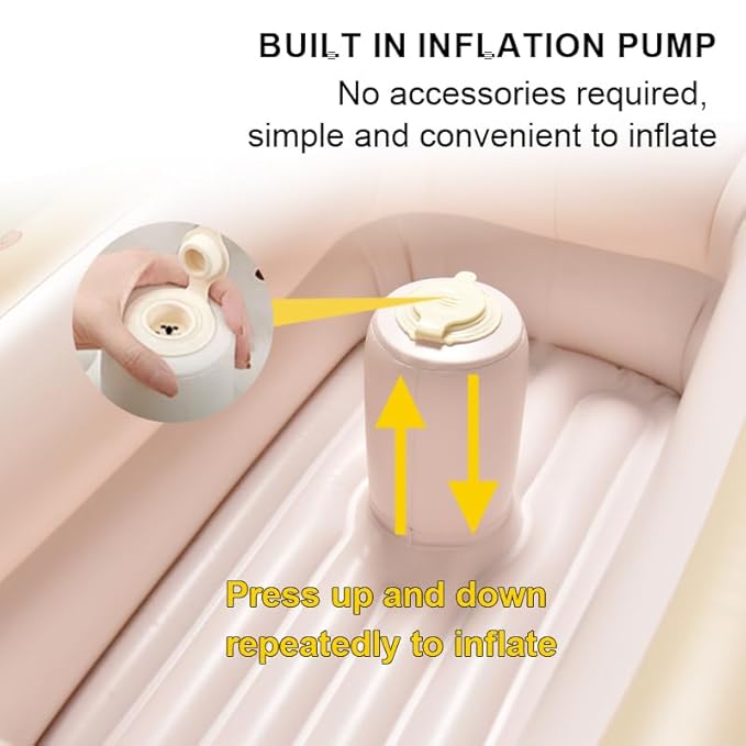 Inflatable Baby Bathtub with Built-in Air Pump, Back Support, Portable Travel Baby Bath Tub, Deflates and Folds Easily, Newborn to Toddler 3-20 Months (Dinosaurs)