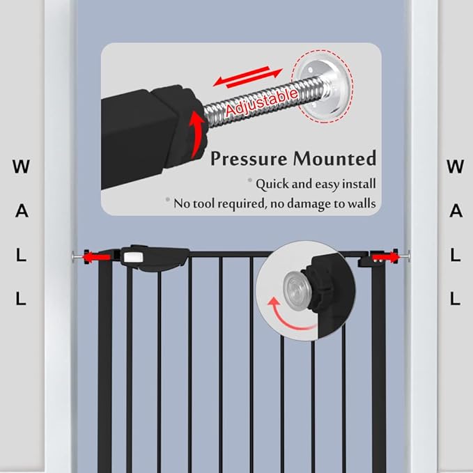 DEARBB Triple Lock Baby Gate for Stairs Doorways and House 31" to 86" Extra Wide Pressure Mounted Easy Walk Through Auto Close Safety Pet Gate Black 67.32-76.77"