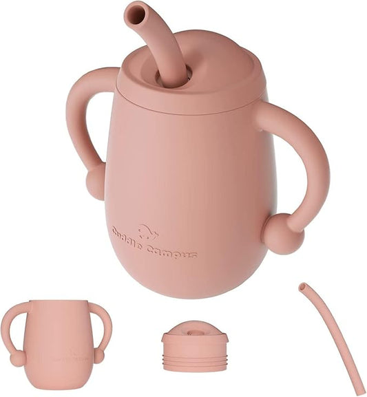 Cuddle Campus 100% Silicone Baby Training Cup, Shatterproof Toddler Sippy Cups with Straw, Open Cup for Baby, 6+ Months 4 Oz