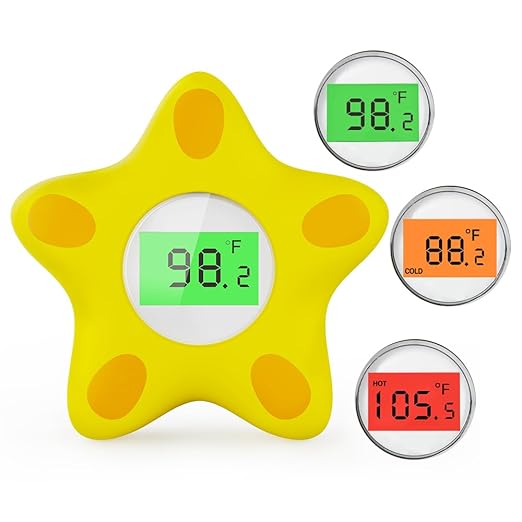 Baby Bath Thermometer, Infant Digital Water Thermometer Safety with 3 Color Backlit and Temperature Warning, Room Thermometers Floating Toy for Infant, Toddler, Bathtub, Swimming Pool (Yellow)