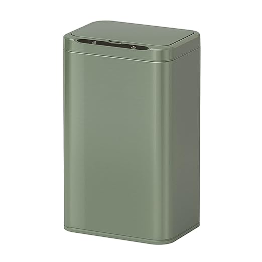 ELPHECO Stainless Steel Office Trash Can 6.6 Gallon Motion Sensor Garbage Bin Rectangular Automatic Touch Free Waste Bin for Hotel and Living Room, Avocado Green, 2AA