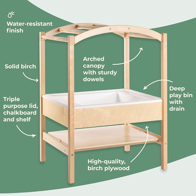 Guidecraft Sensory Table System with Lid for Kids - Sand and Water Table with Large Play Bin, Chalkboard, and Arch | Toddler Activity Center for Indoor and Outdoor Use