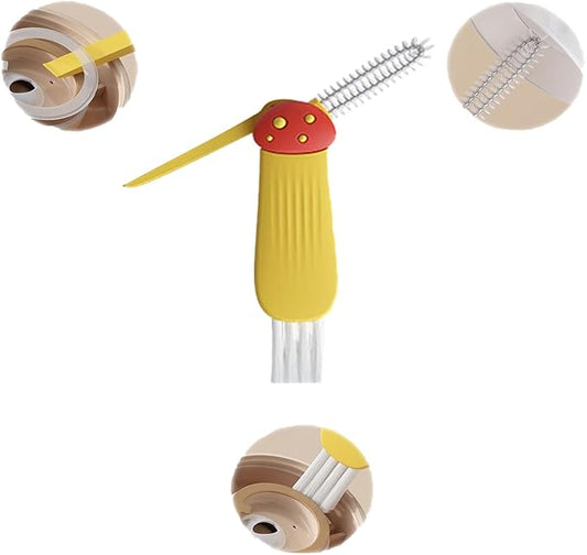 Mini Bottle Brush- Deep Clean Bottle Necks, Straws & Cup Lids, 3-in-1 Tight Space Scrubber for Water Bottles, Travel Mugs, Home Kitchen&Office. Dishwasher Safe(Yellow)