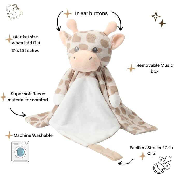 Love By Emi Baby Music Lovey Beige & White Giraffe, Baby Sleep Soother for Crib & Cuddle Bedtime, White Noise with Heartbeat & Lullaby, Plush Sound Toy, Stuffed Animal for Newborns, Infants & Toddlers