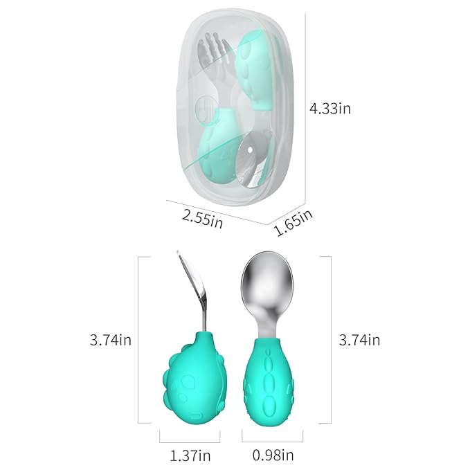 Deejoy Toddler Utensils - Stainless Steel Spoons and Forks, Kids Silverware Self Feeding Flatware Set with Travel Safe Case (Green)
